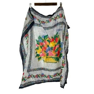 Axcess Navy Blue & White Fruit Basket Floral Square Scarf